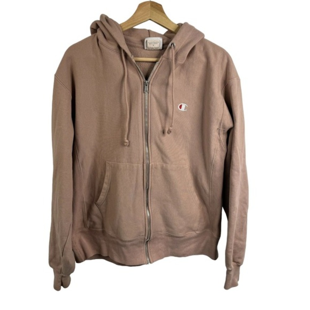 Champion Reverse Weave Sweater Hoodie Cotton Pink Women M‎ long sleeve Full Zip